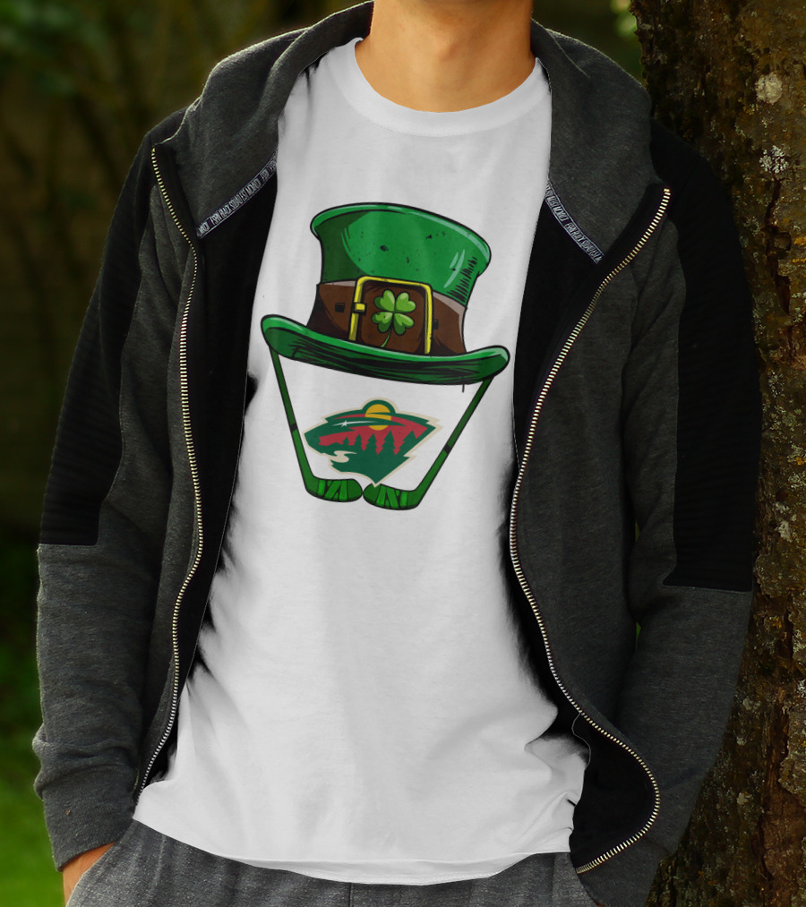 Minnesota Wild St. Patrick's Day Hockey Shamrock Hat T-Shirt