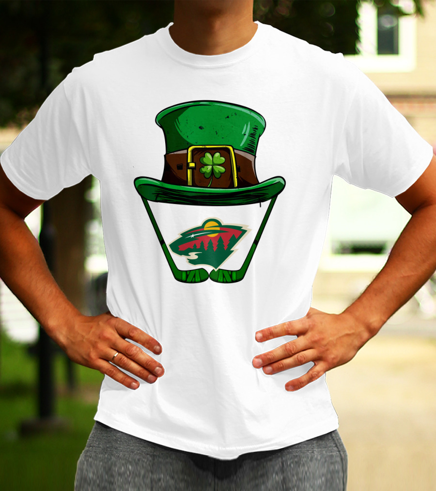 Minnesota Wild St. Patrick's Day Hockey Shamrock Hat T-Shirt