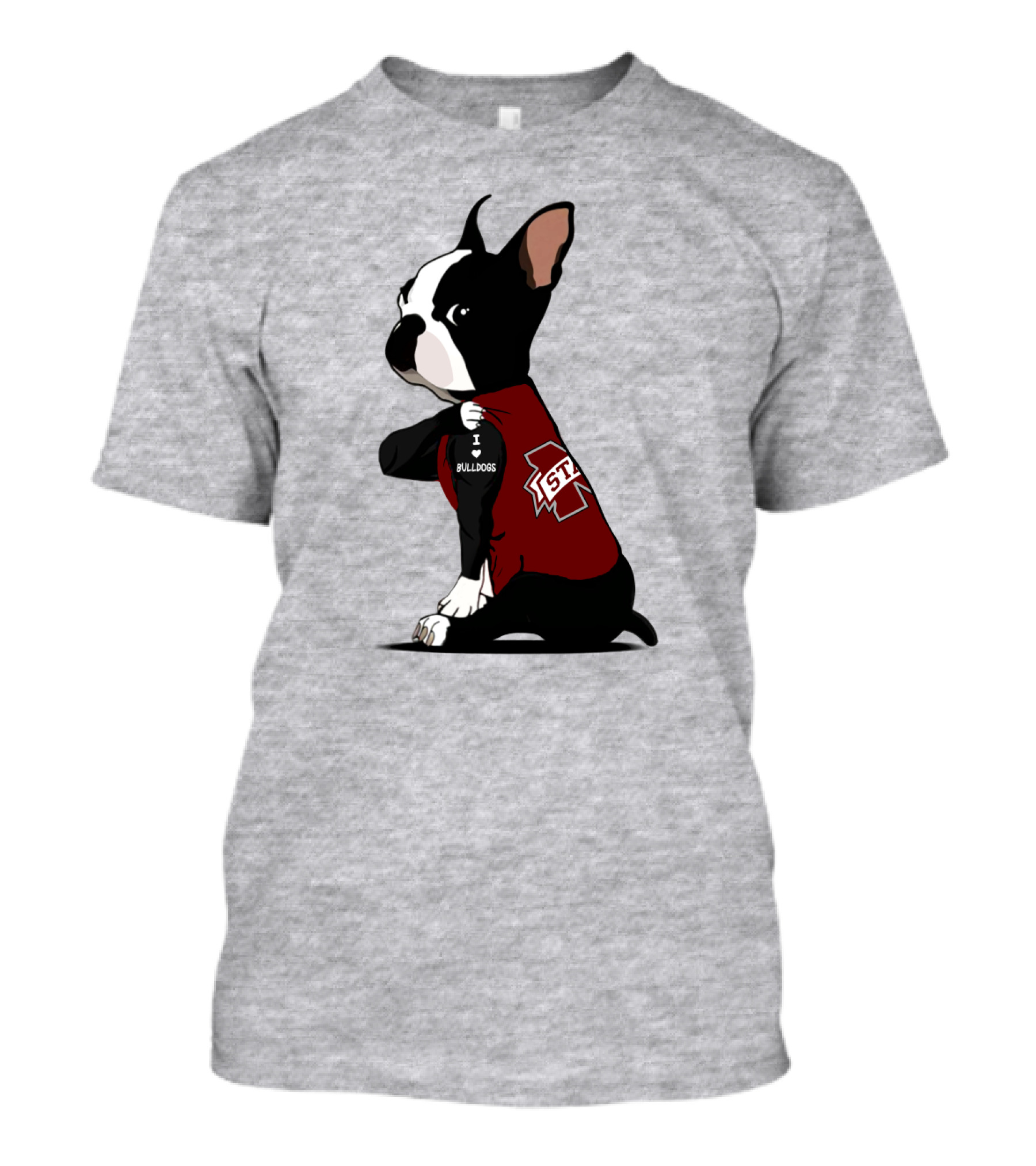 Mississippi State Bulldogs Love Boston Terrier In Jersey T-Shirt