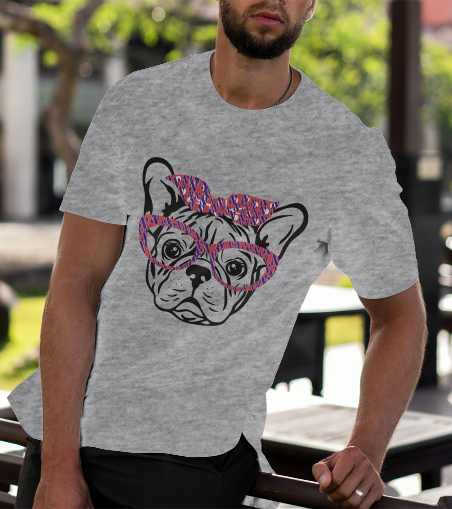 Bulldog With Northwestern Wildcats Pattern Glasses And Bow T-Shirt