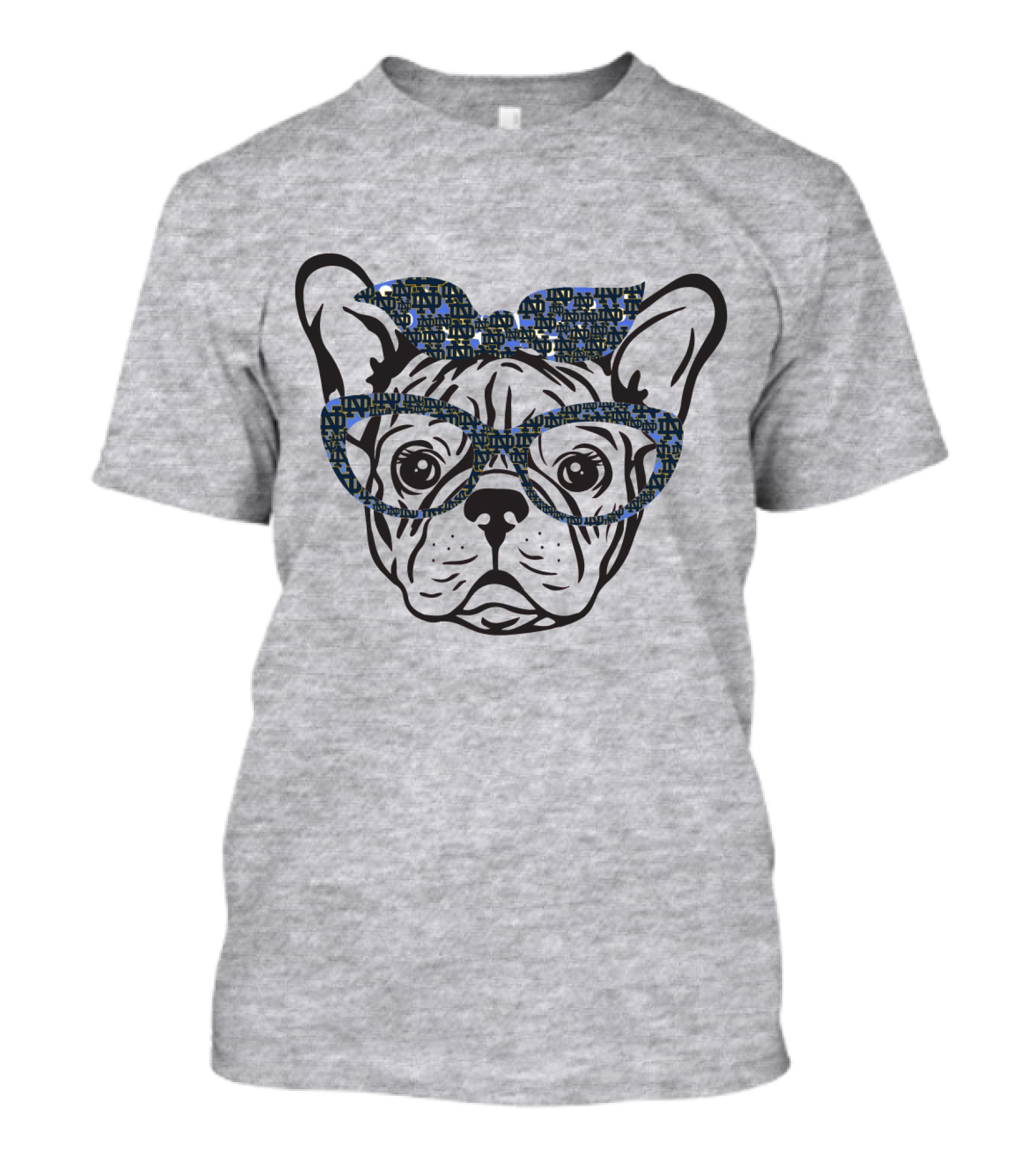 Bulldog Notre Dame Fighting Irish Patterned Glasses And Bow T-Shirt