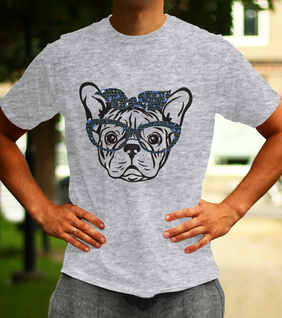 Bulldog Notre Dame Fighting Irish Patterned Glasses And Bow T-Shirt