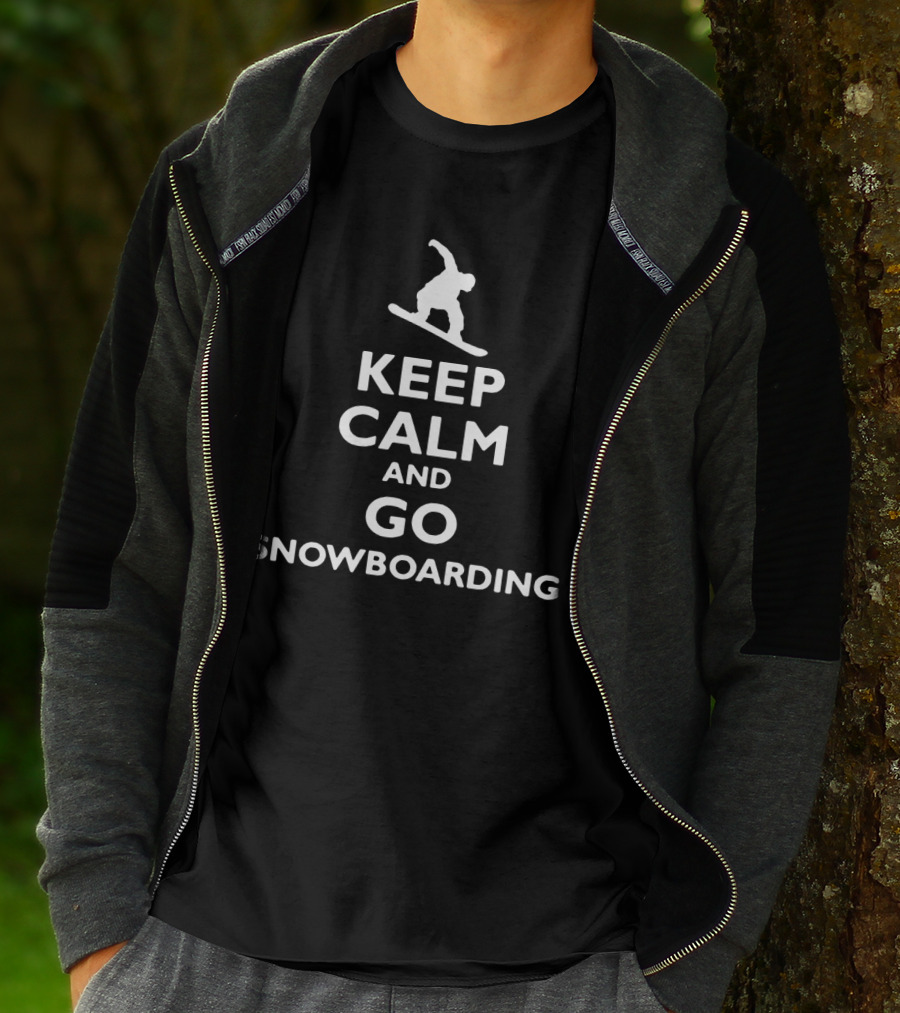 Keep Calm And Go Snowboarding With Silhouette Of Snowboarder Jumping T-Shirt