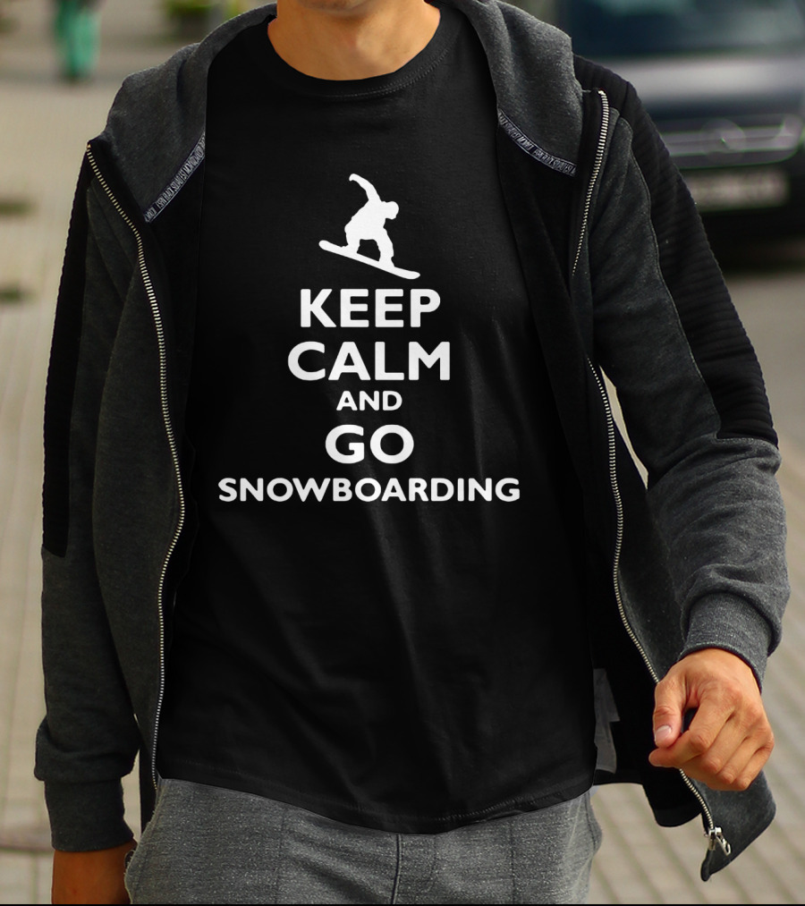 Keep Calm And Go Snowboarding With Silhouette Of Snowboarder Jumping T-Shirt