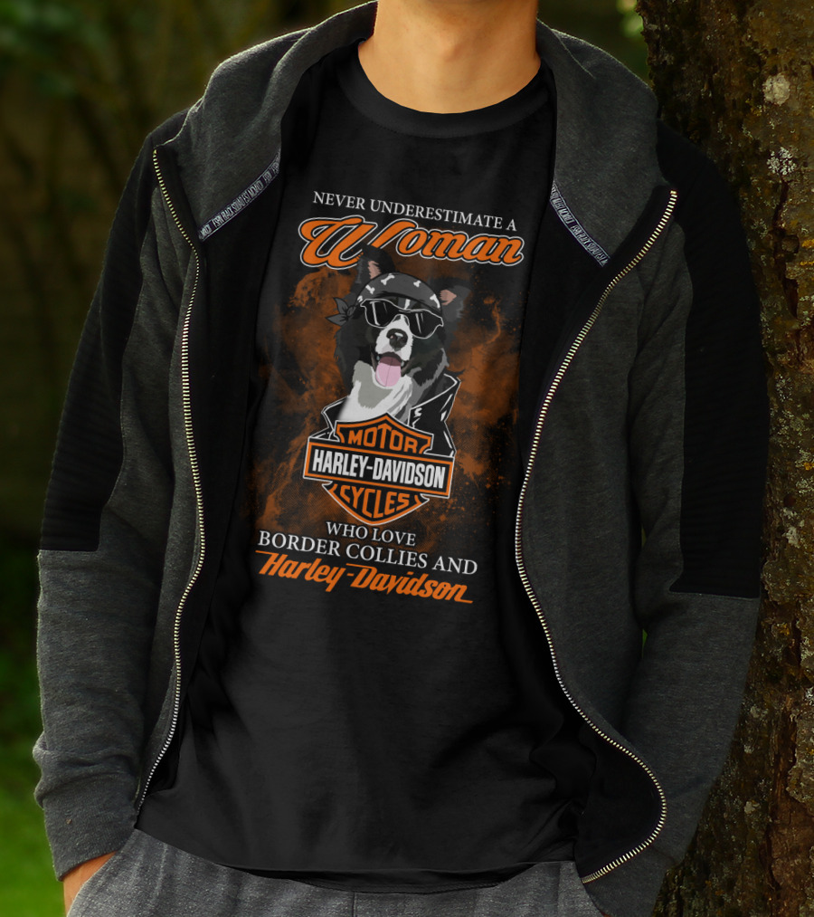 Never Underestimate A Woman Who Loves Border Collies And Harley Davidson T-Shirt