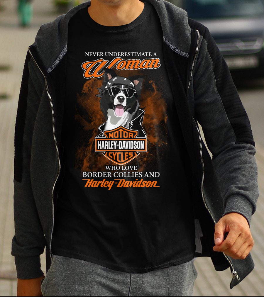 Never Underestimate A Woman Who Loves Border Collies And Harley Davidson T-Shirt