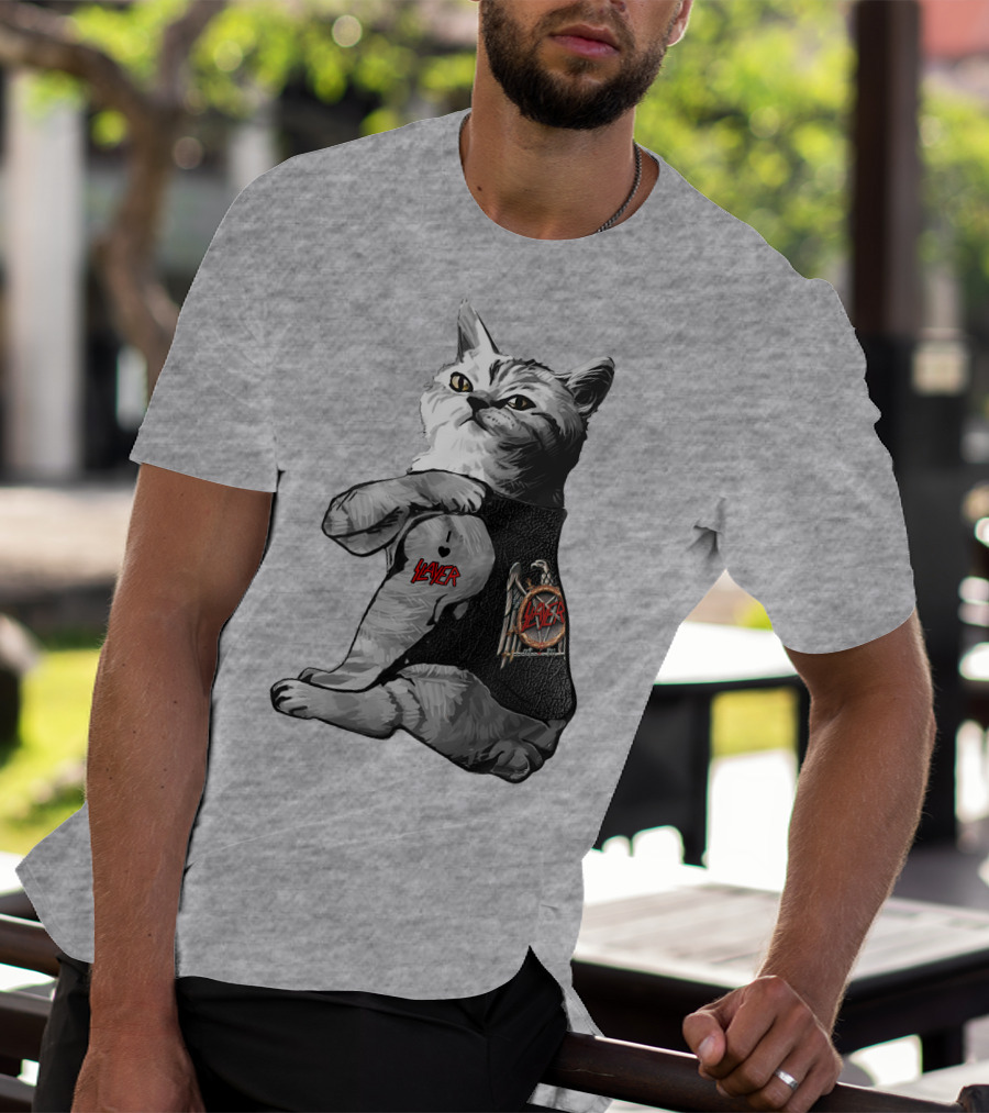Cat Wearing Iconic Slayer Logo Vest T-Shirt