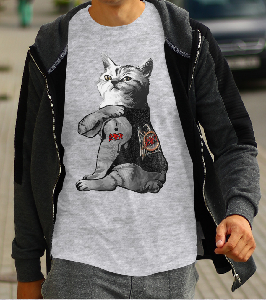 Cat Wearing Iconic Slayer Logo Vest T-Shirt