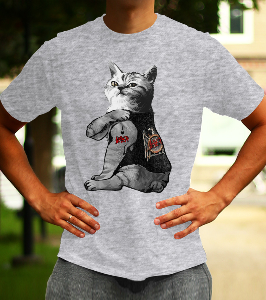 Cat Wearing Iconic Slayer Logo Vest T-Shirt