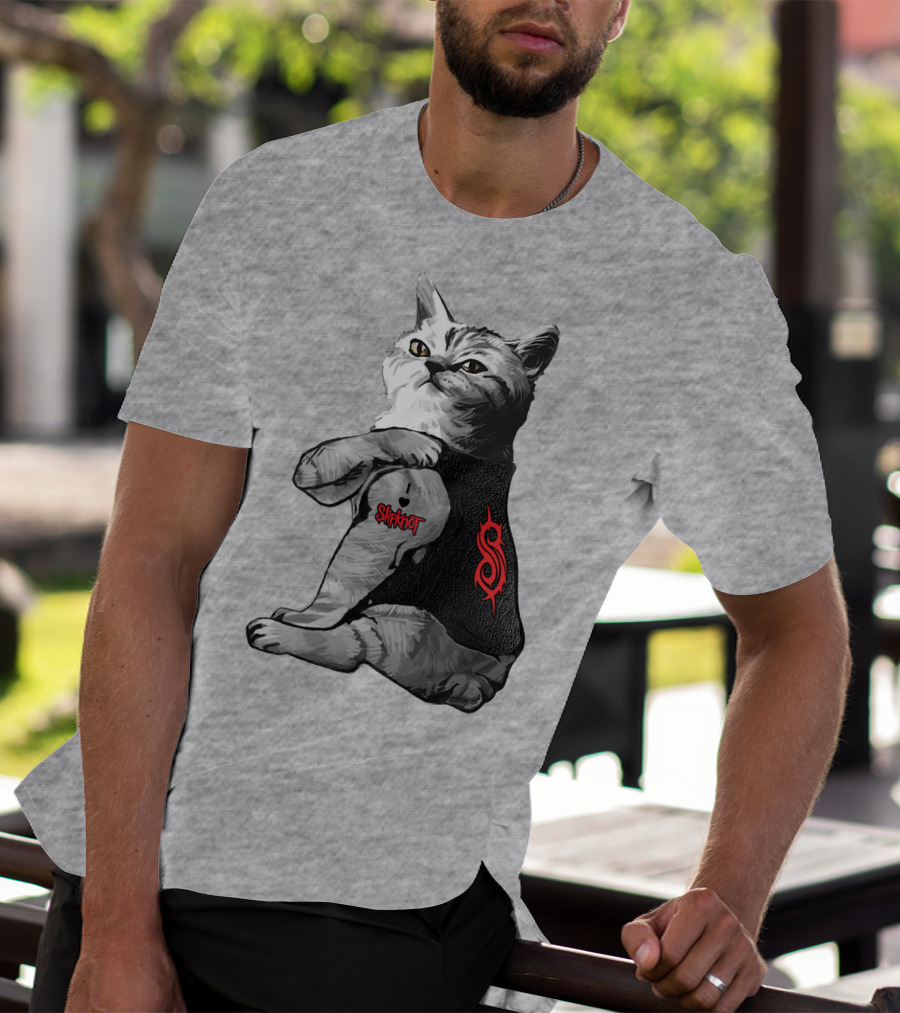 Slipknot Cat With Logo And Heart Tattoo T-Shirt