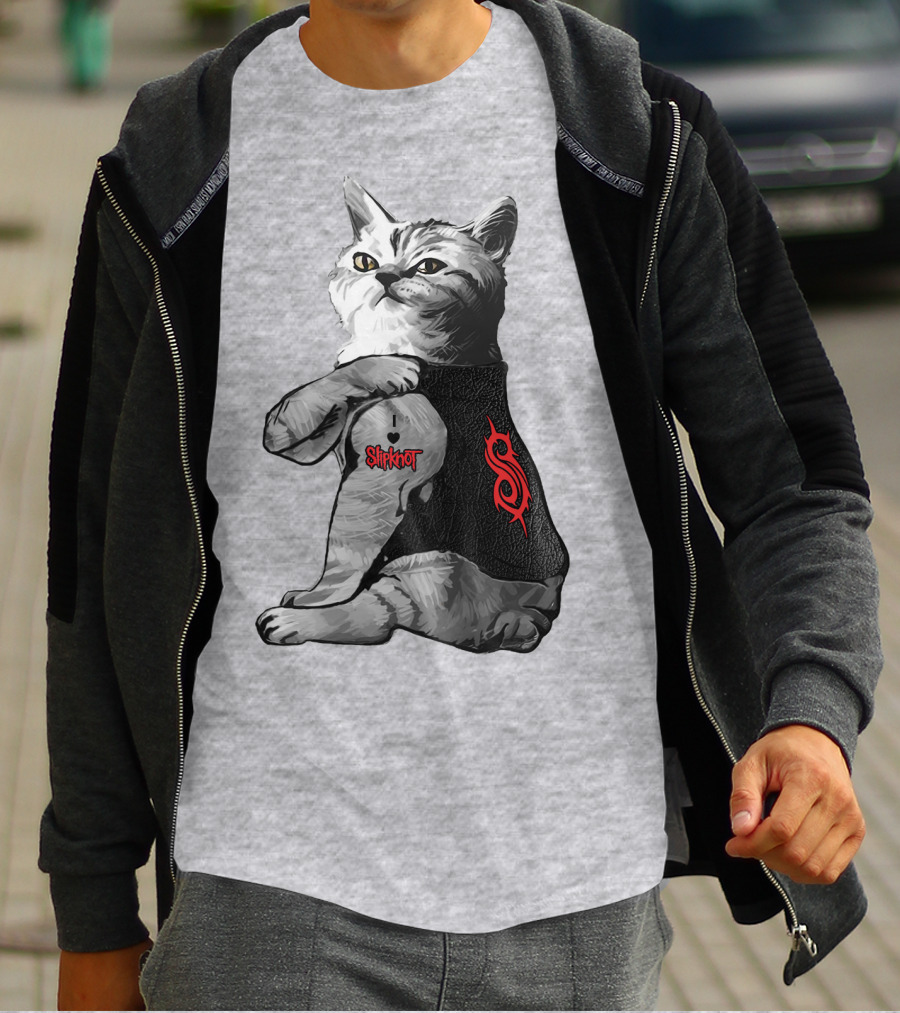 Slipknot Cat With Logo And Heart Tattoo T-Shirt
