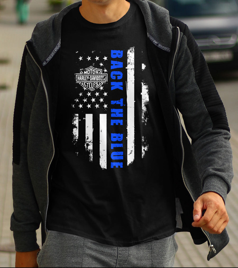 Motorcycles Harley Back The Blue Flag T-Shirt