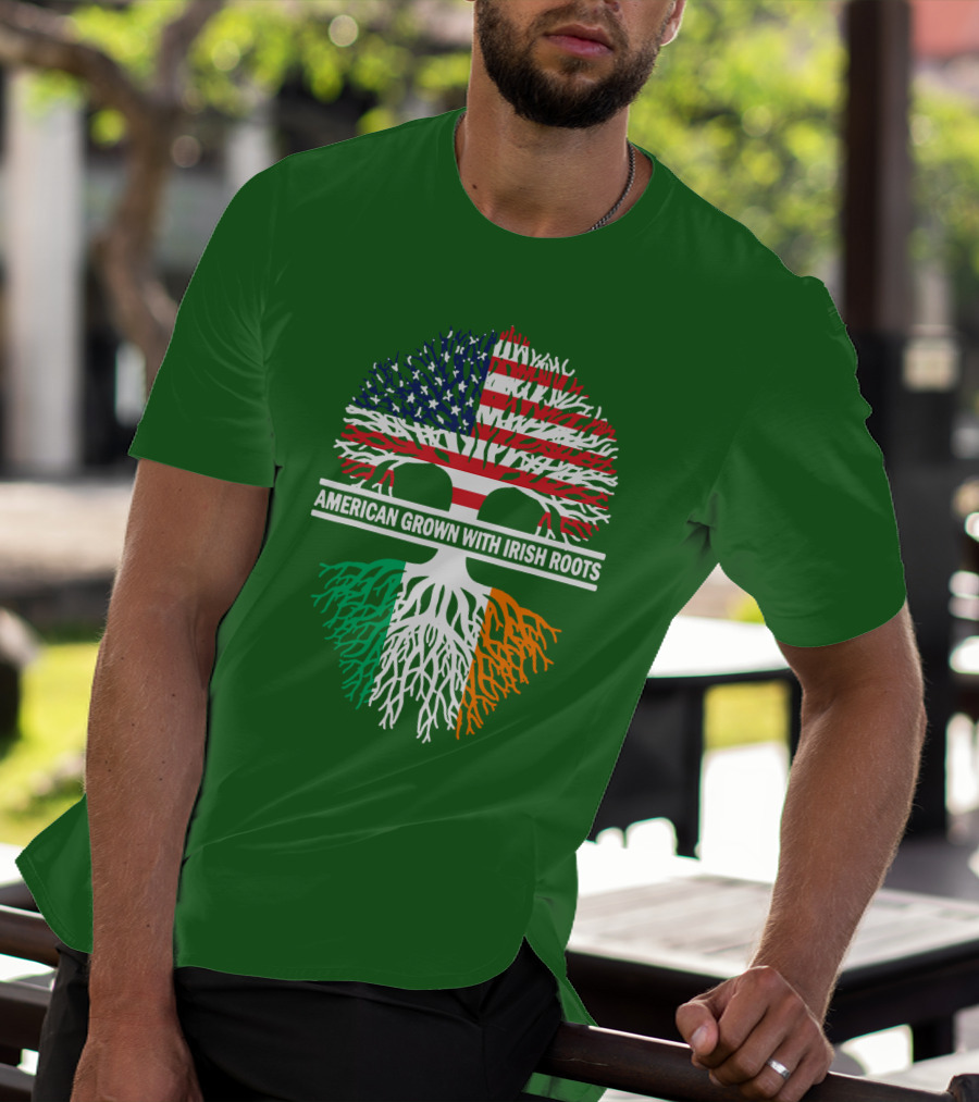 American Grown With Irish Roots Flag Tree T-Shirt