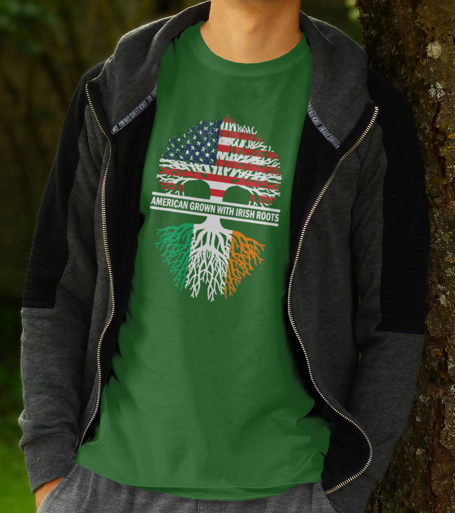 American Grown With Irish Roots Flag Tree T-Shirt