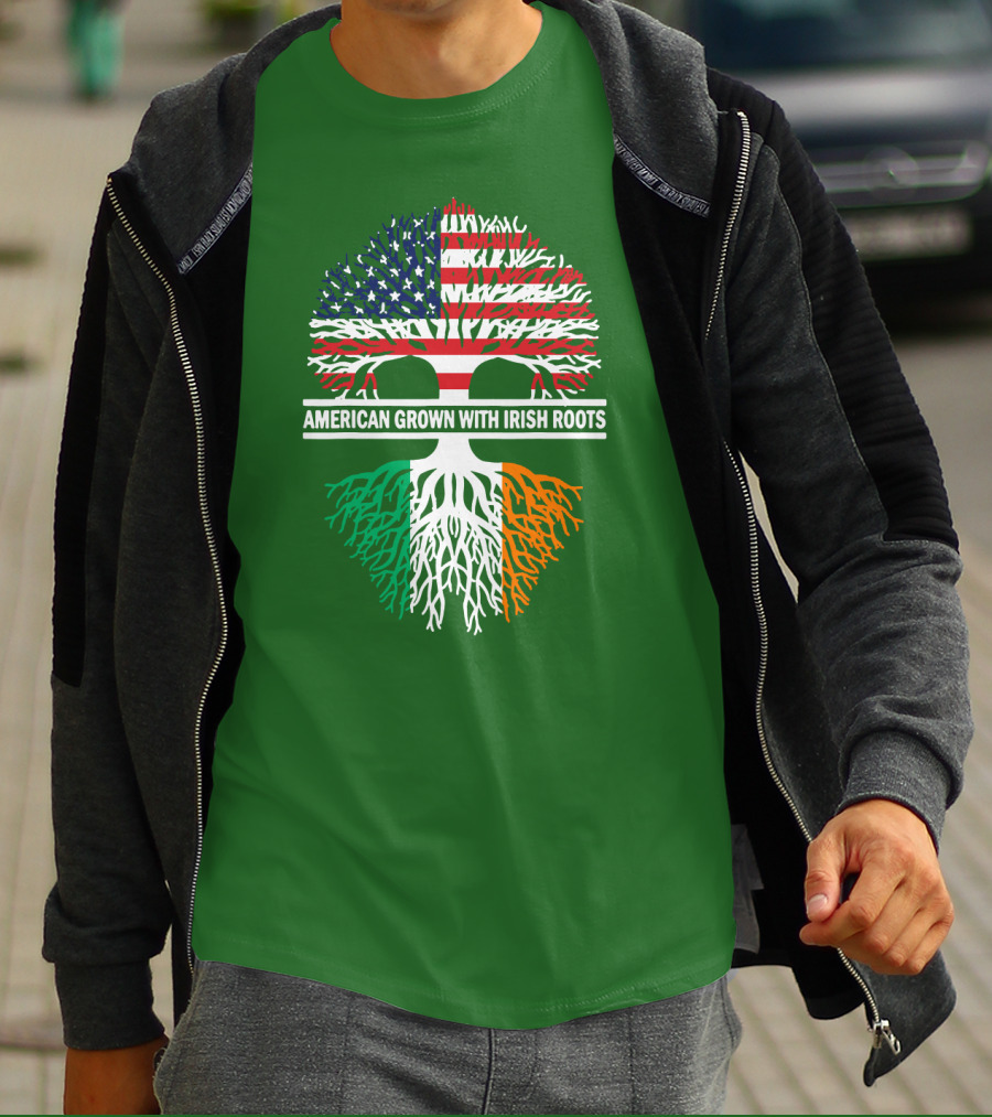 American Grown With Irish Roots Flag Tree T-Shirt