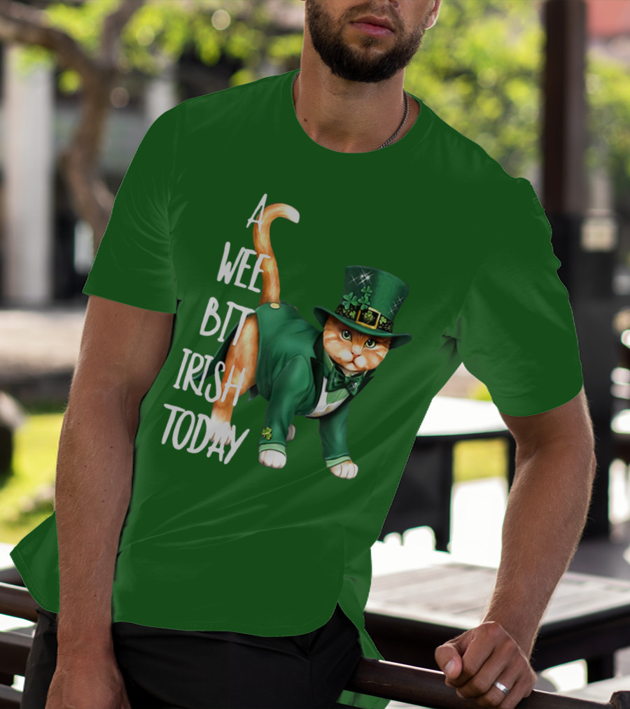 A Wee Bit Irish Today Cat In Green Suit And Leprechaun Hat T-Shirt