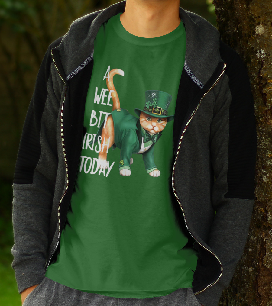 A Wee Bit Irish Today Cat In Green Suit And Leprechaun Hat T-Shirt