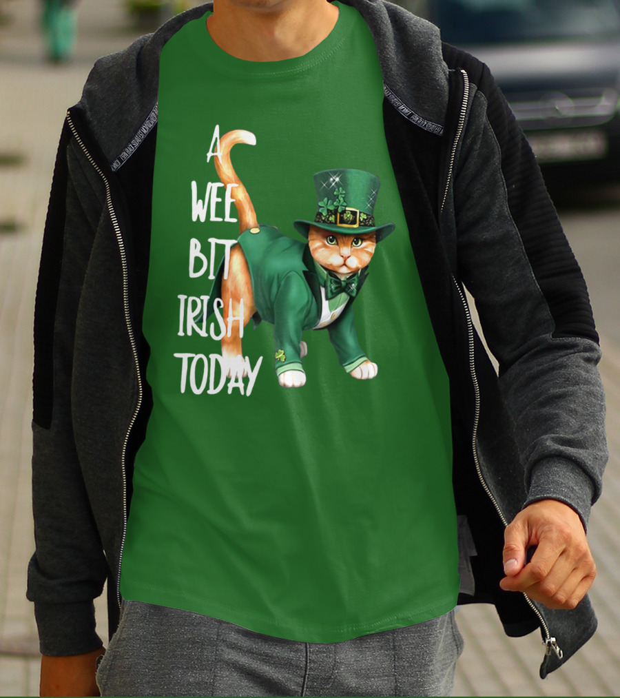 A Wee Bit Irish Today Cat In Green Suit And Leprechaun Hat T-Shirt