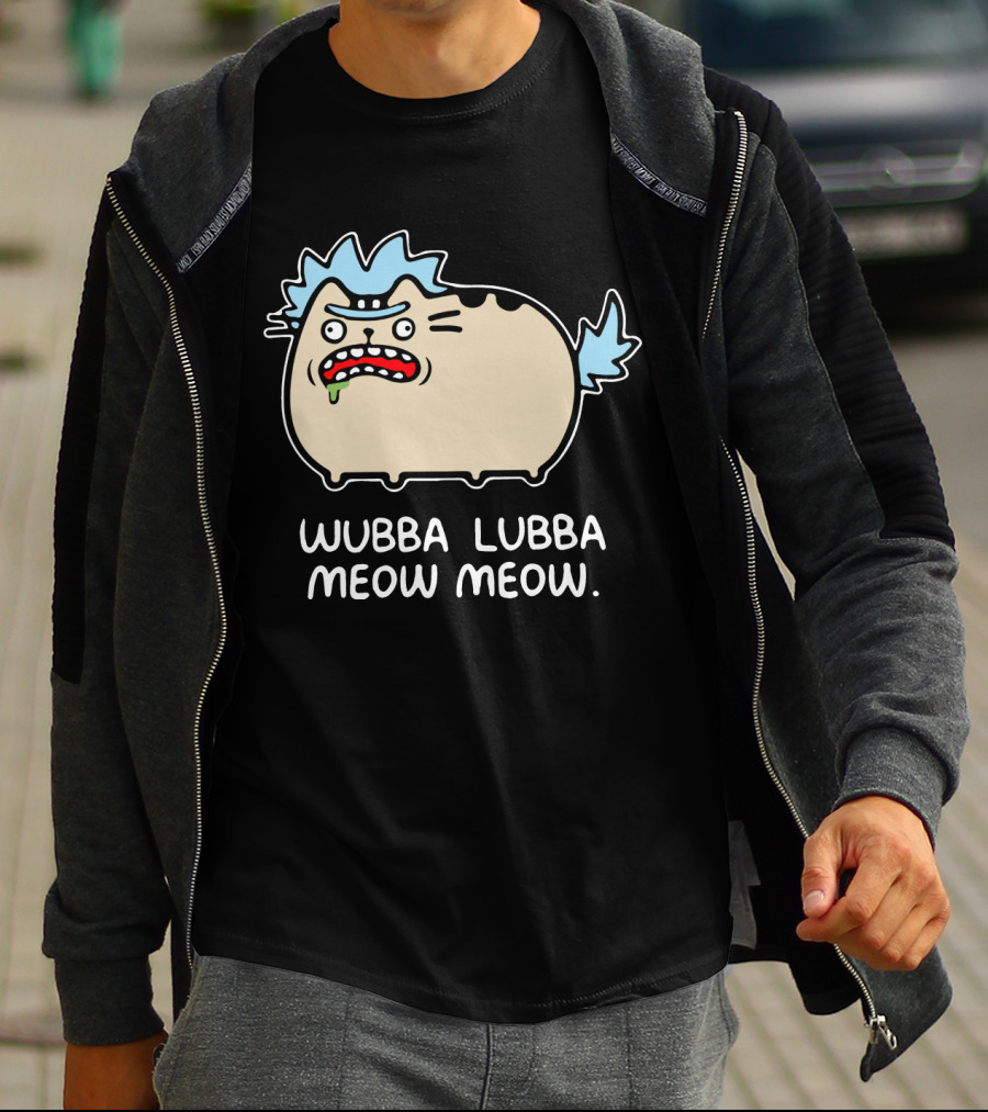 Rick And Morty Pusheen Wubba Lubba Meow Meow Cute Mashup T-Shirt