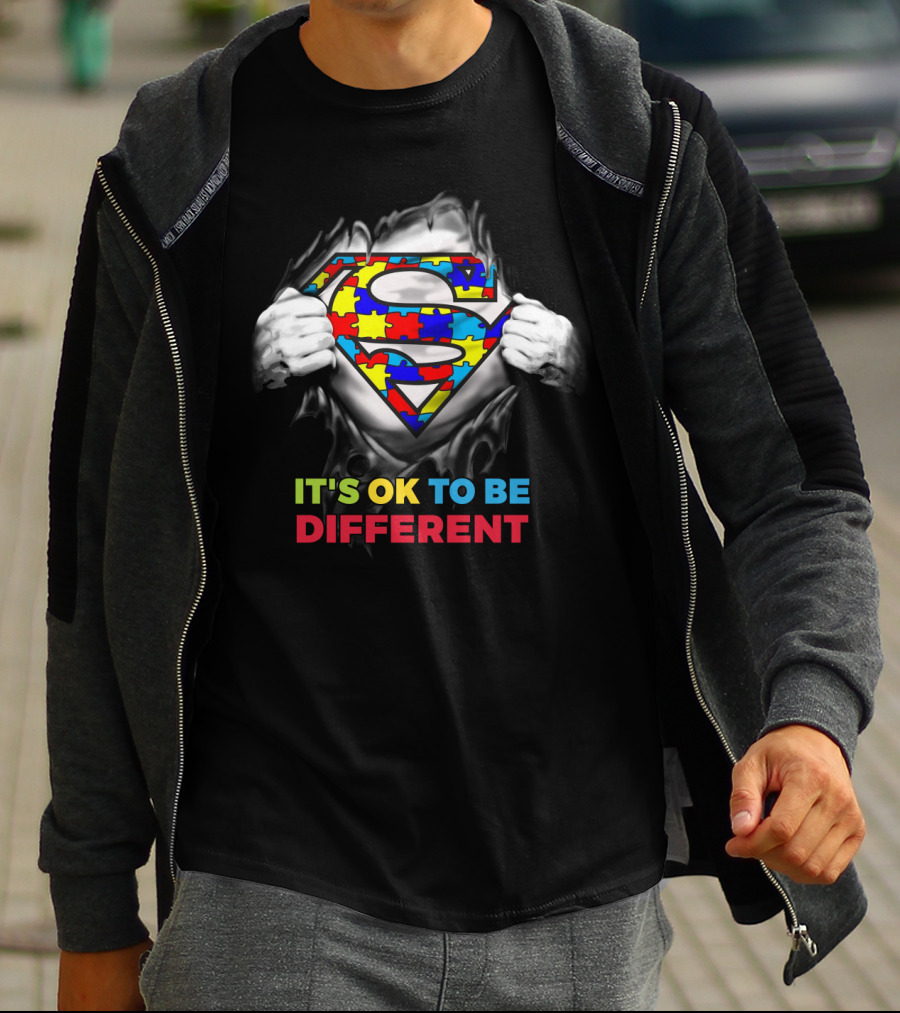 It's Ok To Be Different Superman Logo Autism Puzzle Piece Theme T-Shirt