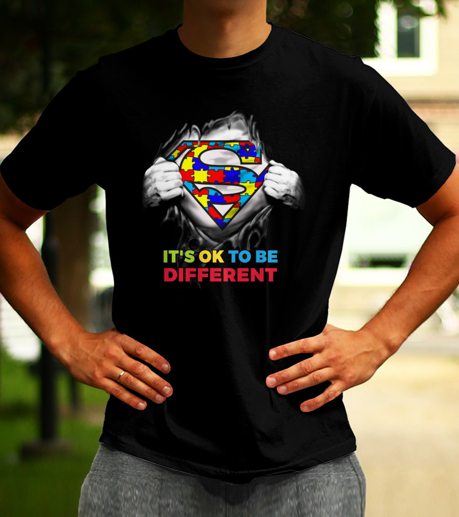 It's Ok To Be Different Superman Logo Autism Puzzle Piece Theme T-Shirt