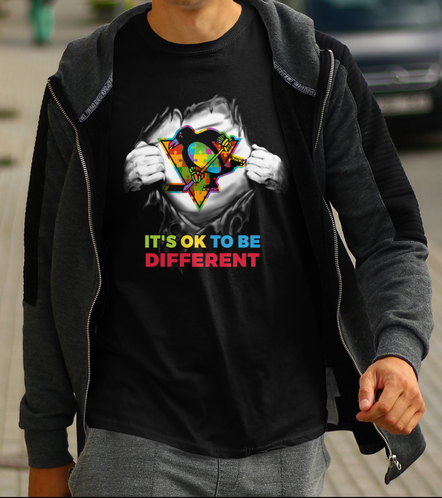 It's Ok To Be Different Autism Nhl 23 Puzzle Penguin T-Shirt
