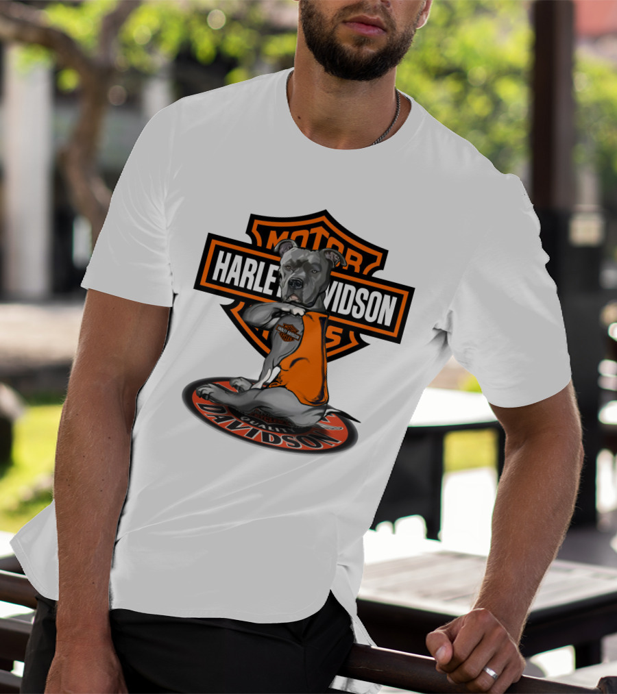 Harley Davidson Motor Cycles Pitbull Dog T-Shirt
