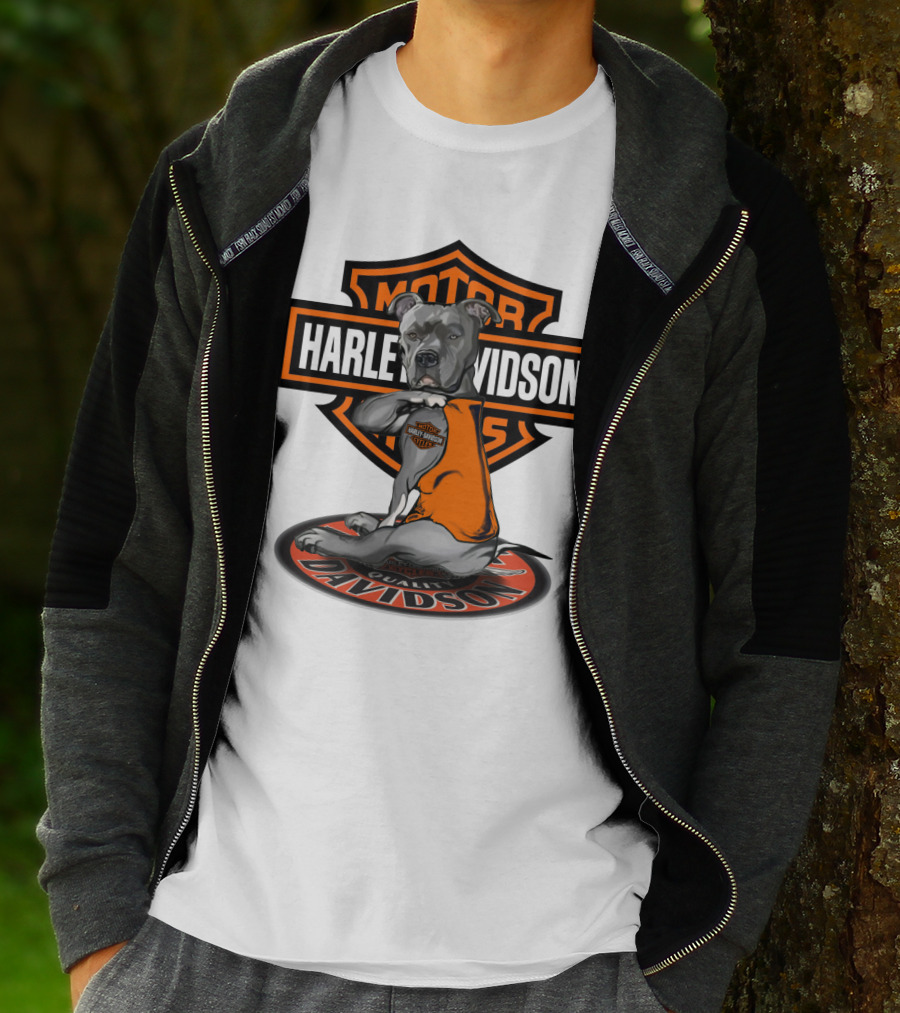 Harley Davidson Motor Cycles Pitbull Dog T-Shirt
