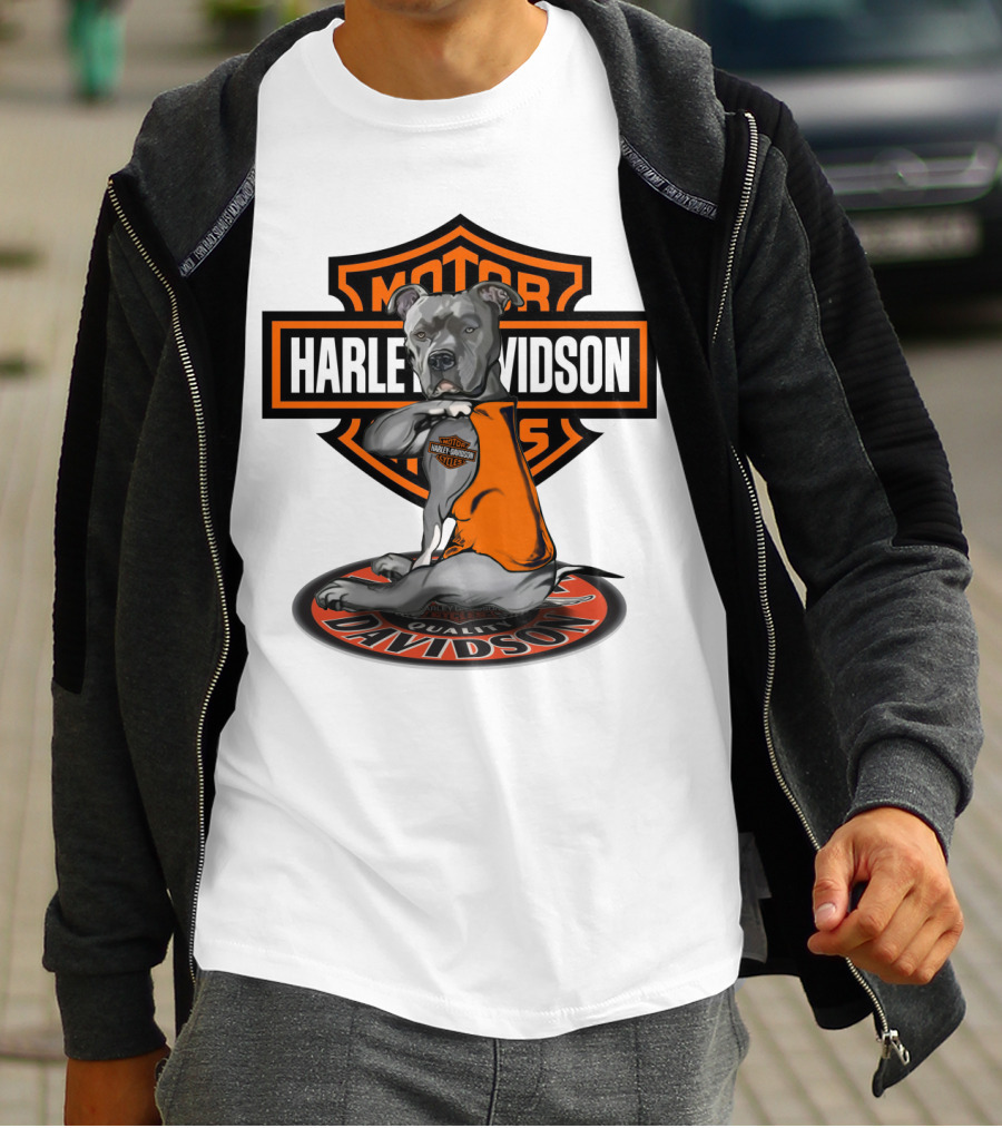 Harley Davidson Motor Cycles Pitbull Dog T-Shirt