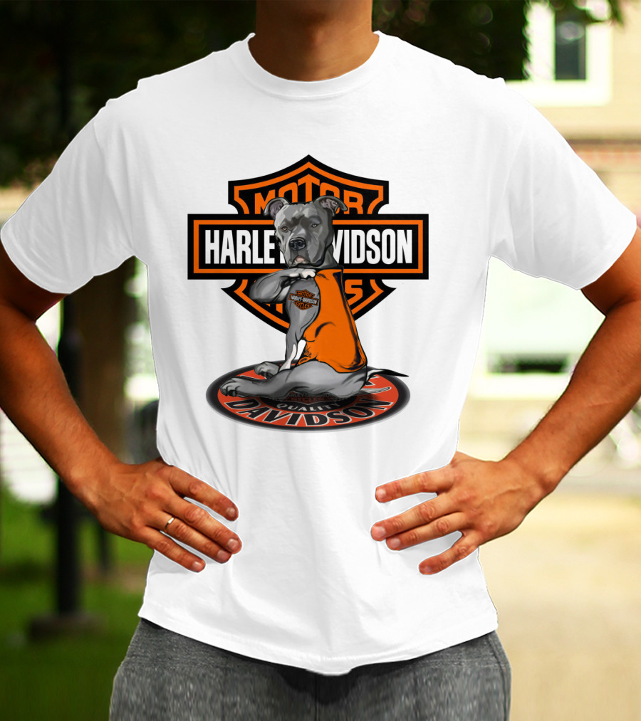 Harley Davidson Motor Cycles Pitbull Dog T-Shirt