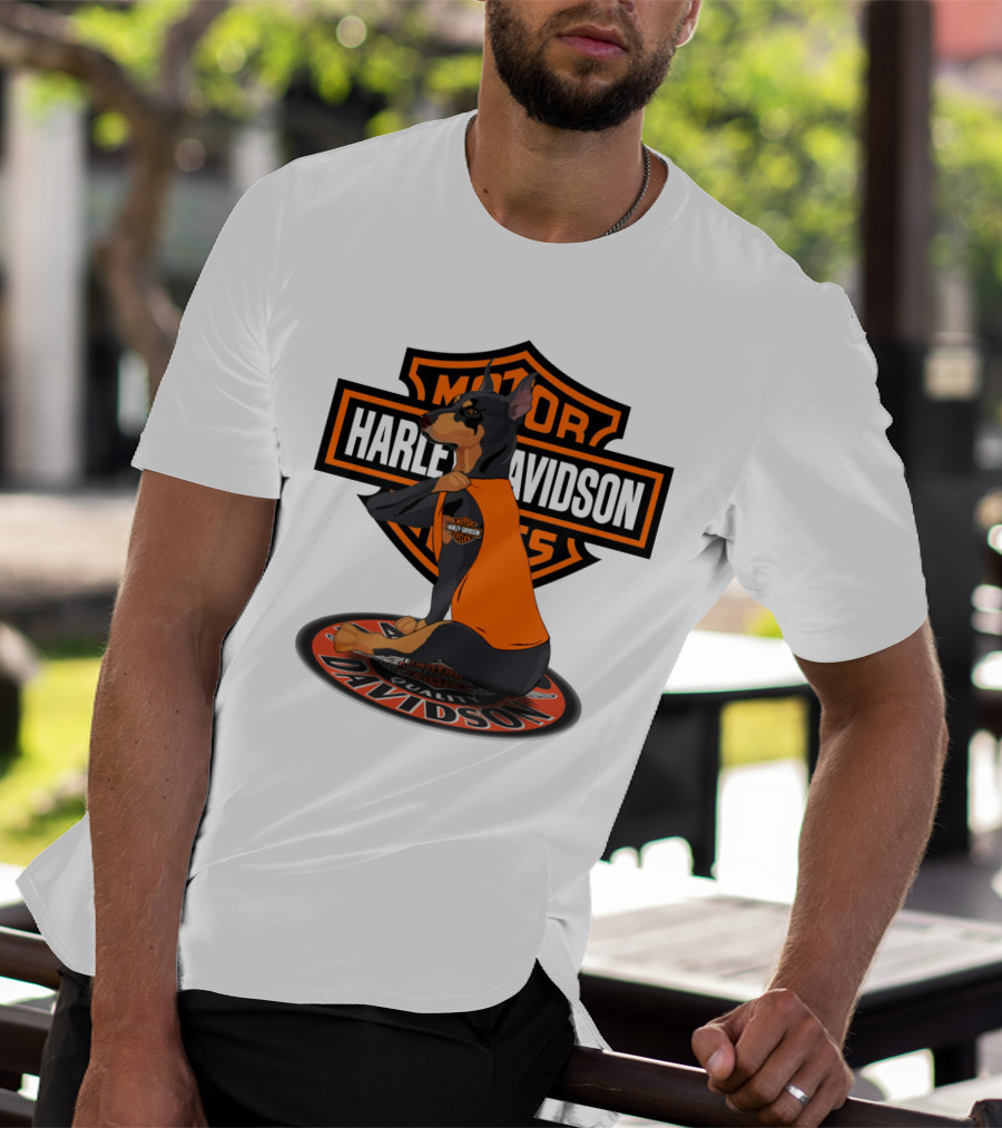 Harley Davidson Motorcycle Dobermann Sitting On T-Shirt