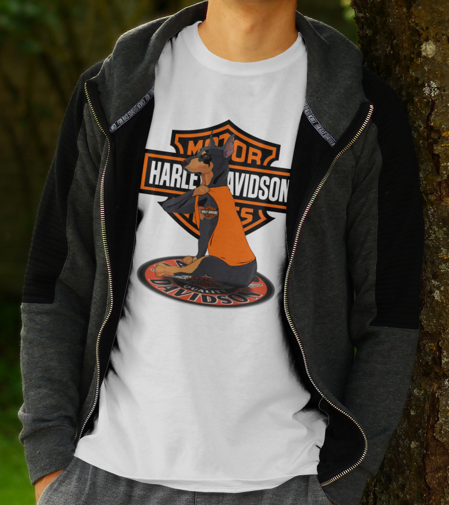 Harley Davidson Motorcycle Dobermann Sitting On T-Shirt