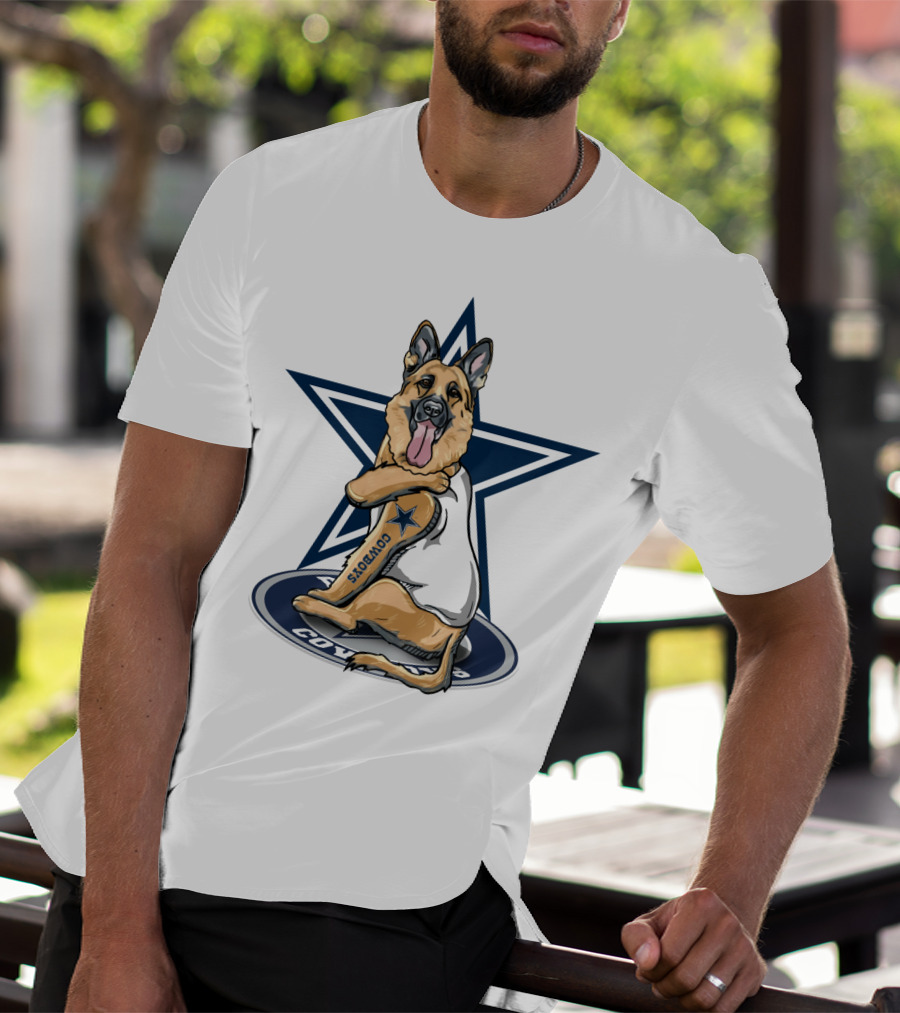 Cowboys Star With German Shepherd Football Fan Tattoo T-Shirt