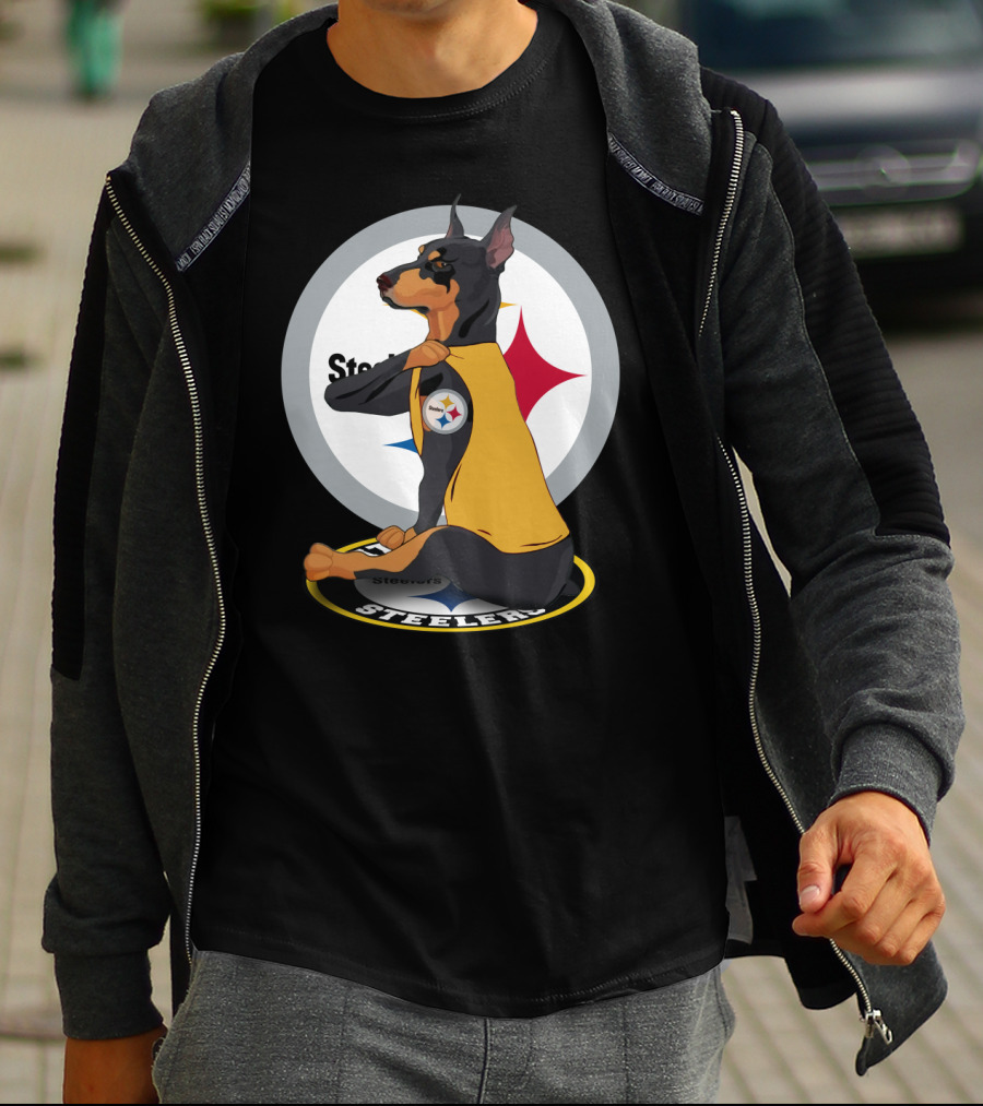 Steelers Dobermann Yellow Jersey With Steelmark Logo On Sports T-Shirt