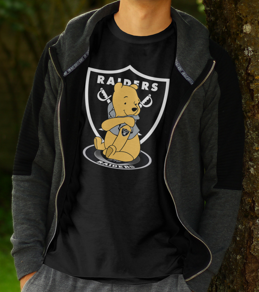 Pooh Hugging Raiders Football Emblem T-Shirt