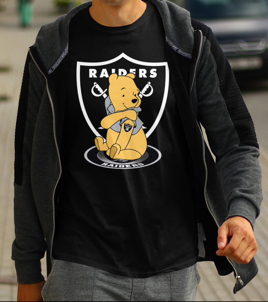 Pooh Hugging Raiders Football Emblem T-Shirt
