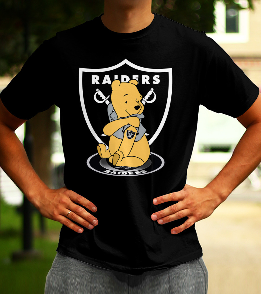 Pooh Hugging Raiders Football Emblem T-Shirt