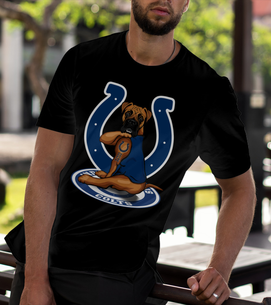 Boxer Colts Fan Dog With Horseshoe T-Shirt