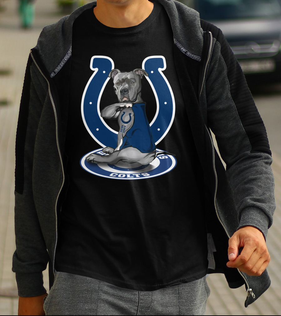 Indianapolis Colts Pitbull Mascot Featuring Iconic Horseshoe T-Shirt