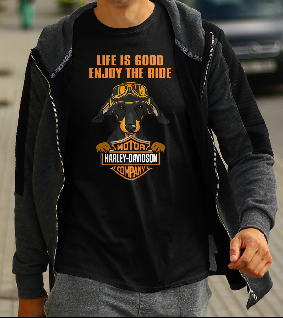 Life Is Good Enjoy The Ride Harley Davidson Dachshund Motor Company T-Shirt