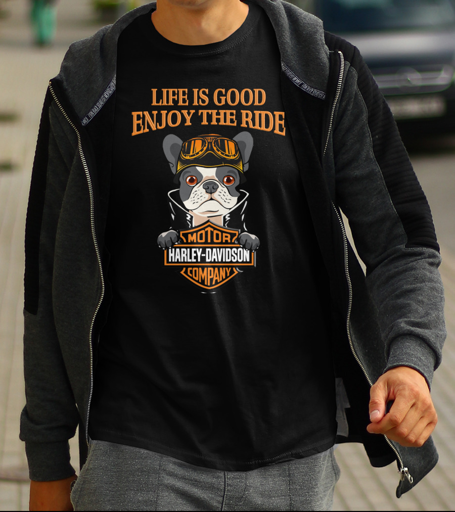 Life Is Good Enjoy The Ride Harley Davidson Motor Company French Bulldog T-Shirt