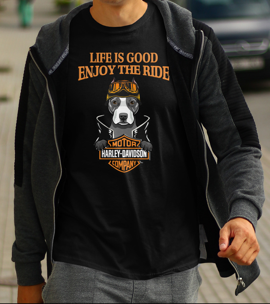 Harley Davidson Motor Company Life Is Good Enjoy The Ride Pitbull T-Shirt
