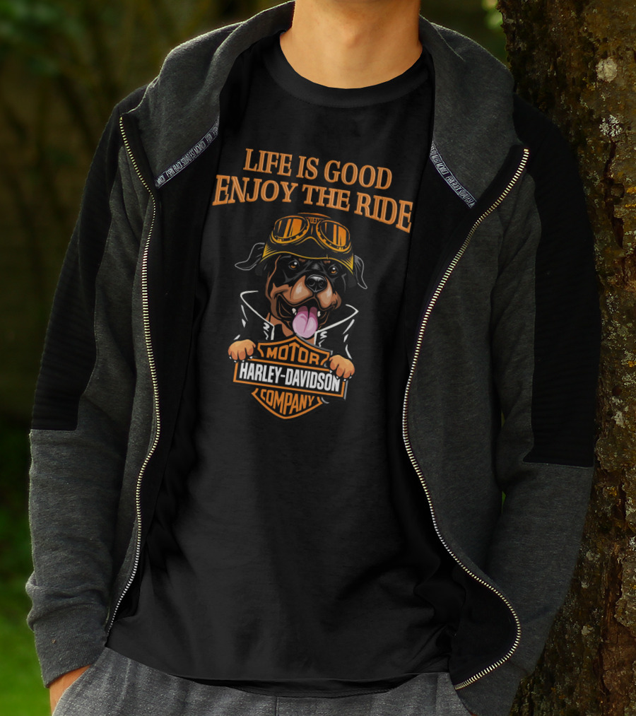 Life Is Good Enjoy The Ride Harley Davidson Rottweiler Motor Company T-Shirt