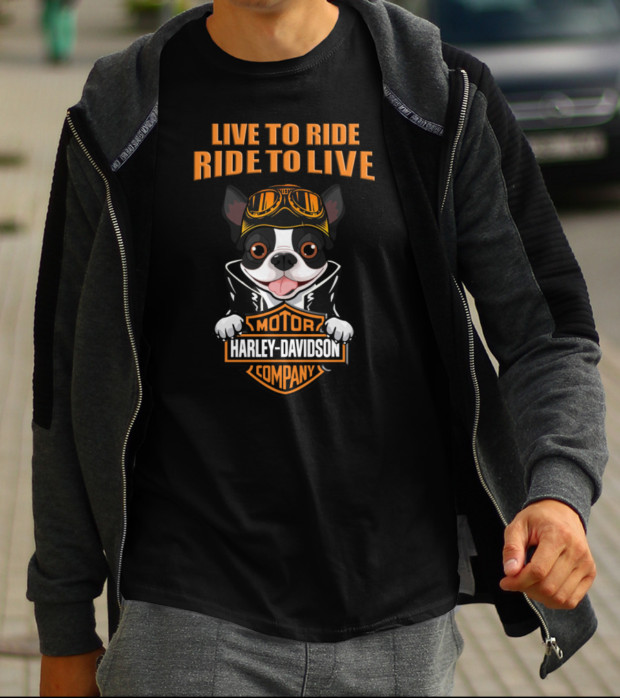 Live To Ride Ride To Live Motor Harley Davidson Company Dog With Goggles T-Shirt