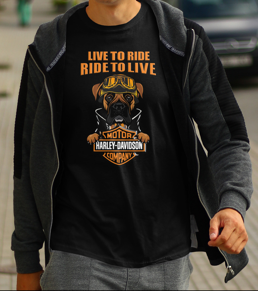 Live To Ride Ride To Live Harley Davidson Motor Company Boxer Dog Goggles T-Shirt
