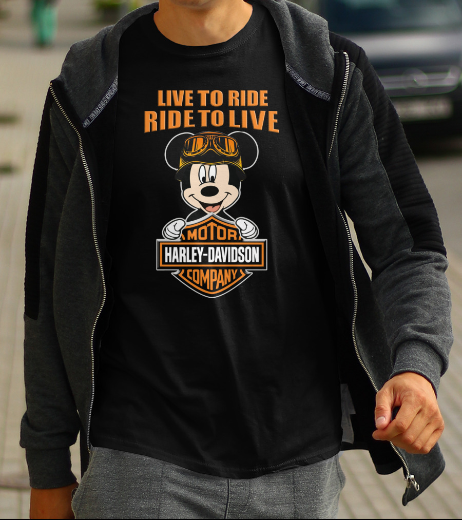 Live To Ride Ride To Live Harley Davidson Mickey Mouse Motor Company T-Shirt