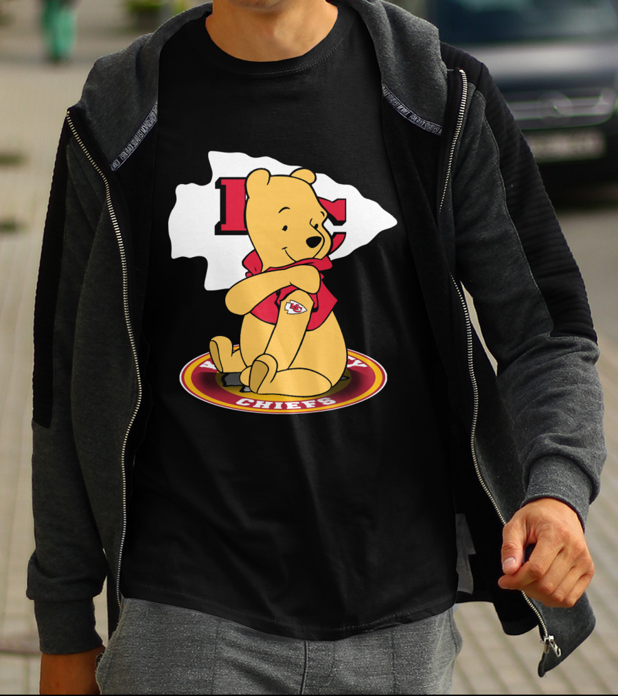 Pooh Character Chiefs KC Arrowhead Logo Circle T-Shirt