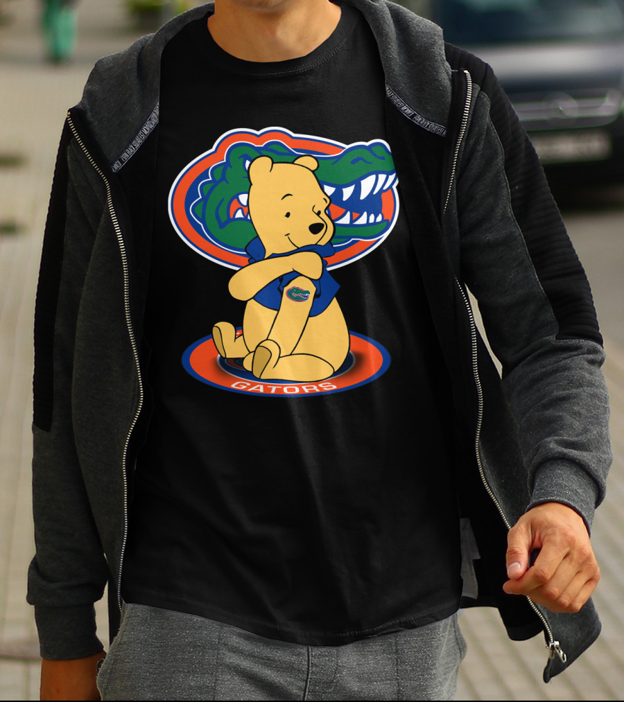 Pooh Wearing Florida Gators Blue Shirt With Gators Logo And Florida Gators Mascot T-Shirt