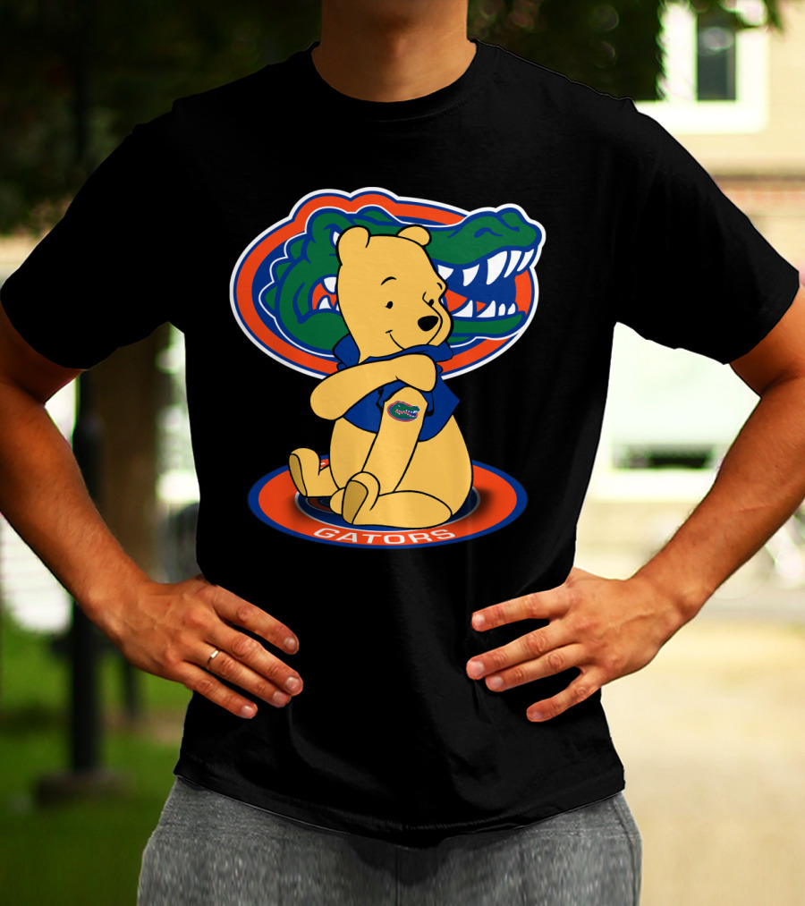 Pooh Wearing Florida Gators Blue Shirt With Gators Logo And Florida Gators Mascot T-Shirt