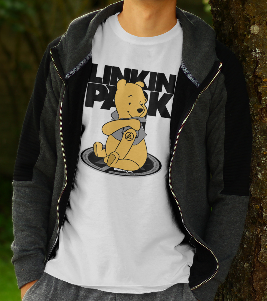 Linkin Park Pooh Bear Cuddling With Iconic T-Shirt